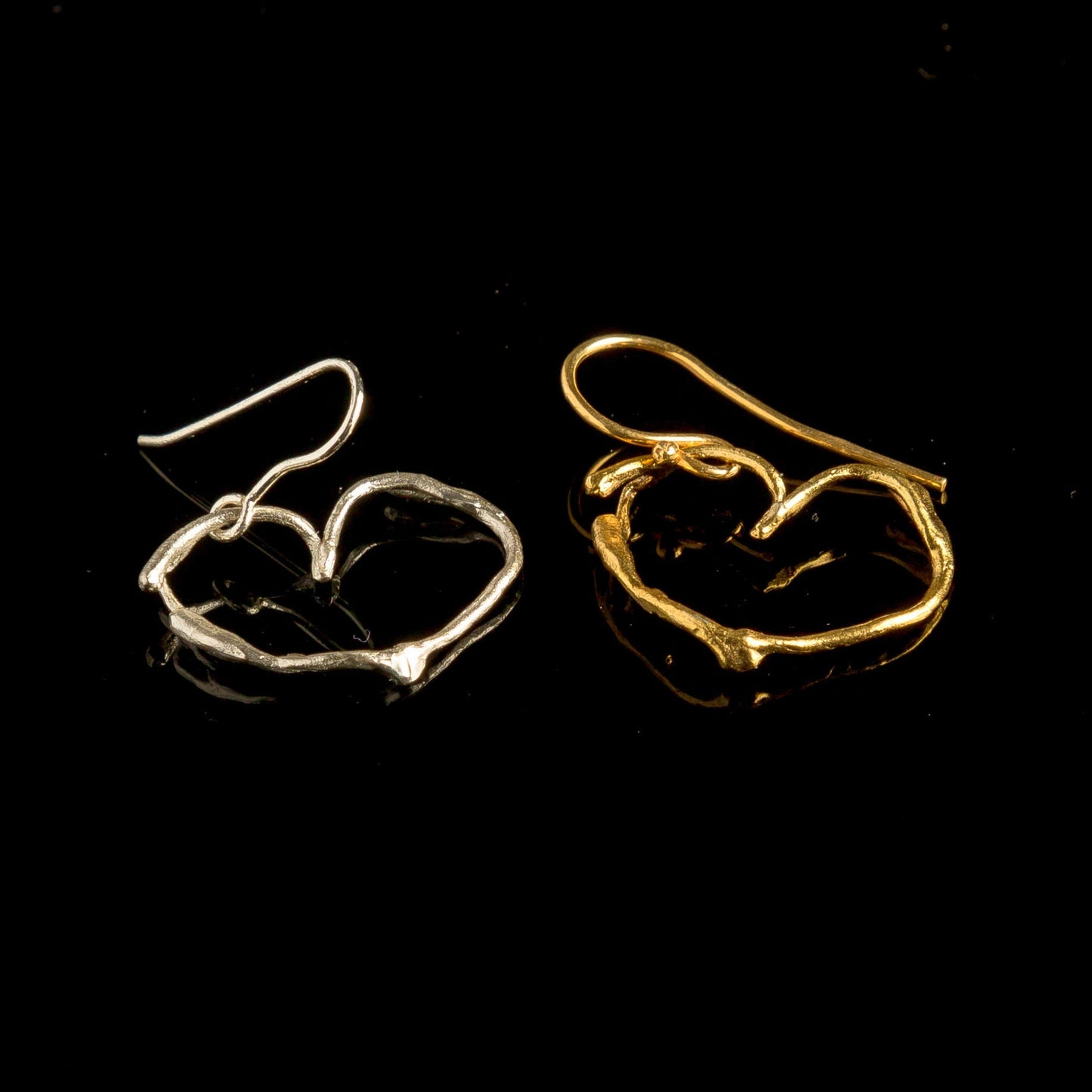 Heart Earrings for girls and women. Sterling silver jasmine plant Twig earrings Gold plated. By mother nature