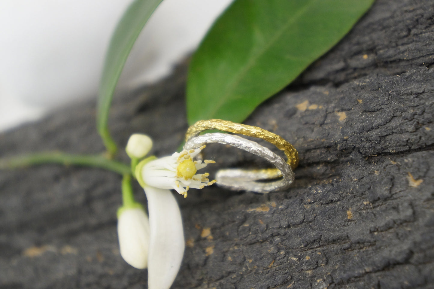 Two tone branch ring for nature lovers. Double Sterling silver Twig Ring. Adjustable or fix size Pine Branch nature inspired