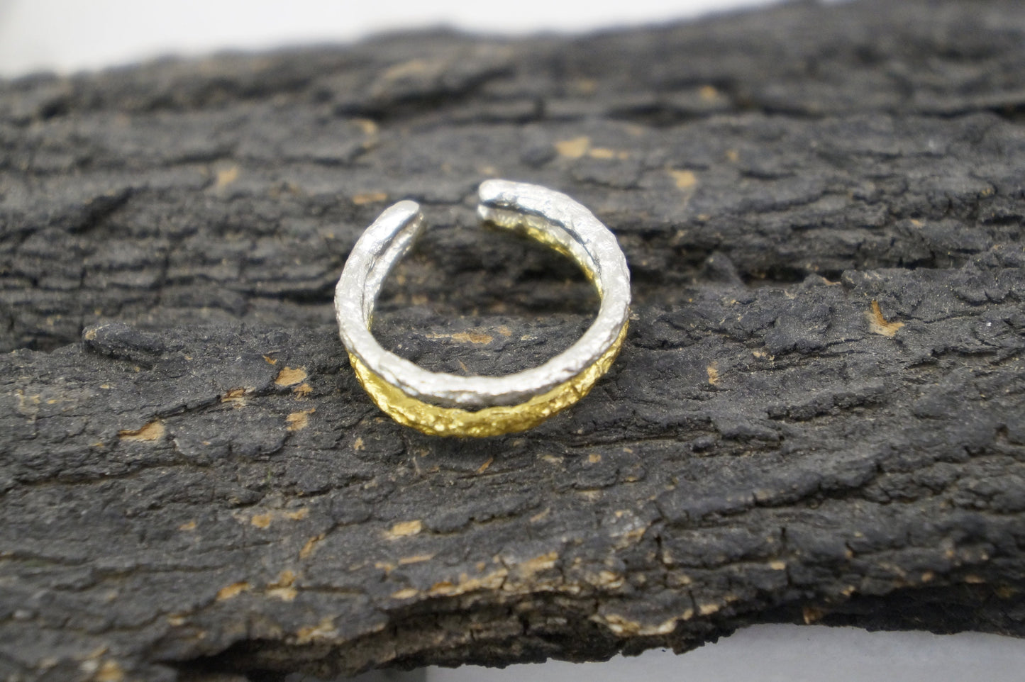 Two tone branch ring for nature lovers. Double Sterling silver Twig Ring. Adjustable or fix size Pine Branch nature inspired