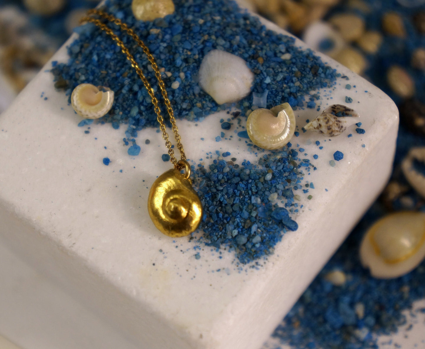 Vintage Style Real Sea Shell Pendant 14K Gold plated On sterling silver