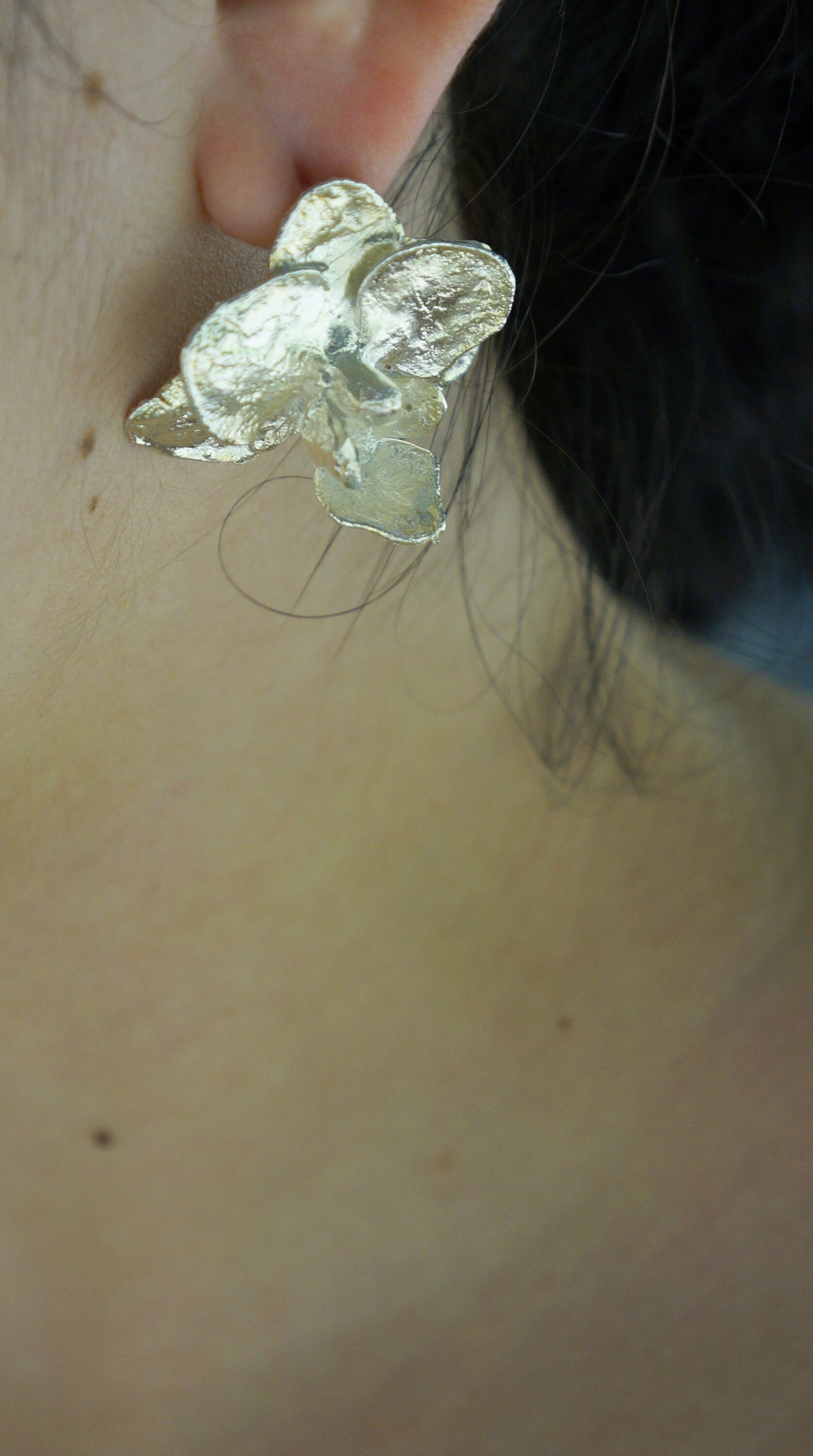 Mother Nature Big Statement Earrings orchid Jewellery in sterling silver or Gold plated. Symbolizes innocence,purity, elegance and reverence