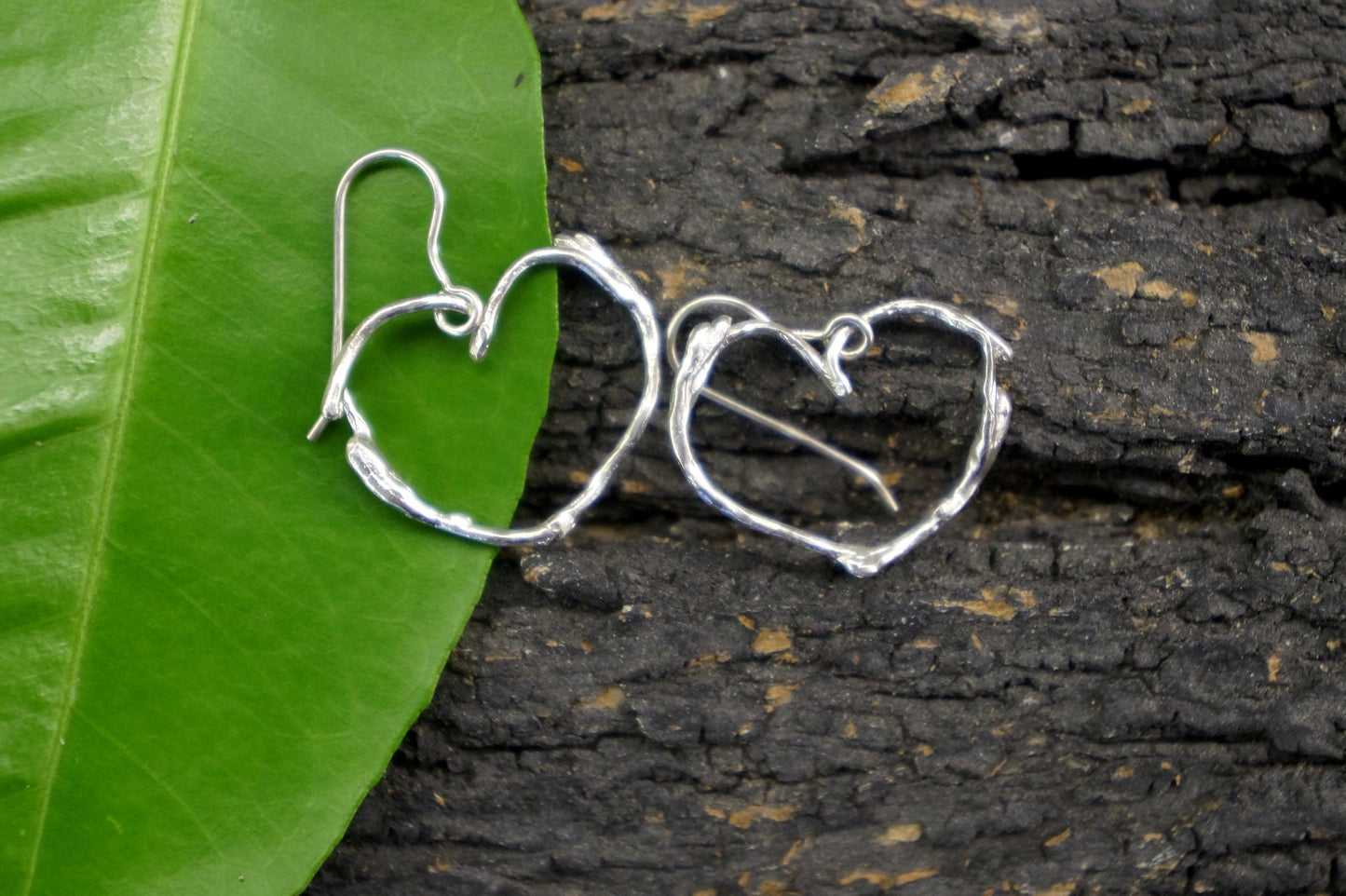 Heart Earrings for girls and women. Sterling silver jasmine plant Twig earrings Gold plated. By mother nature
