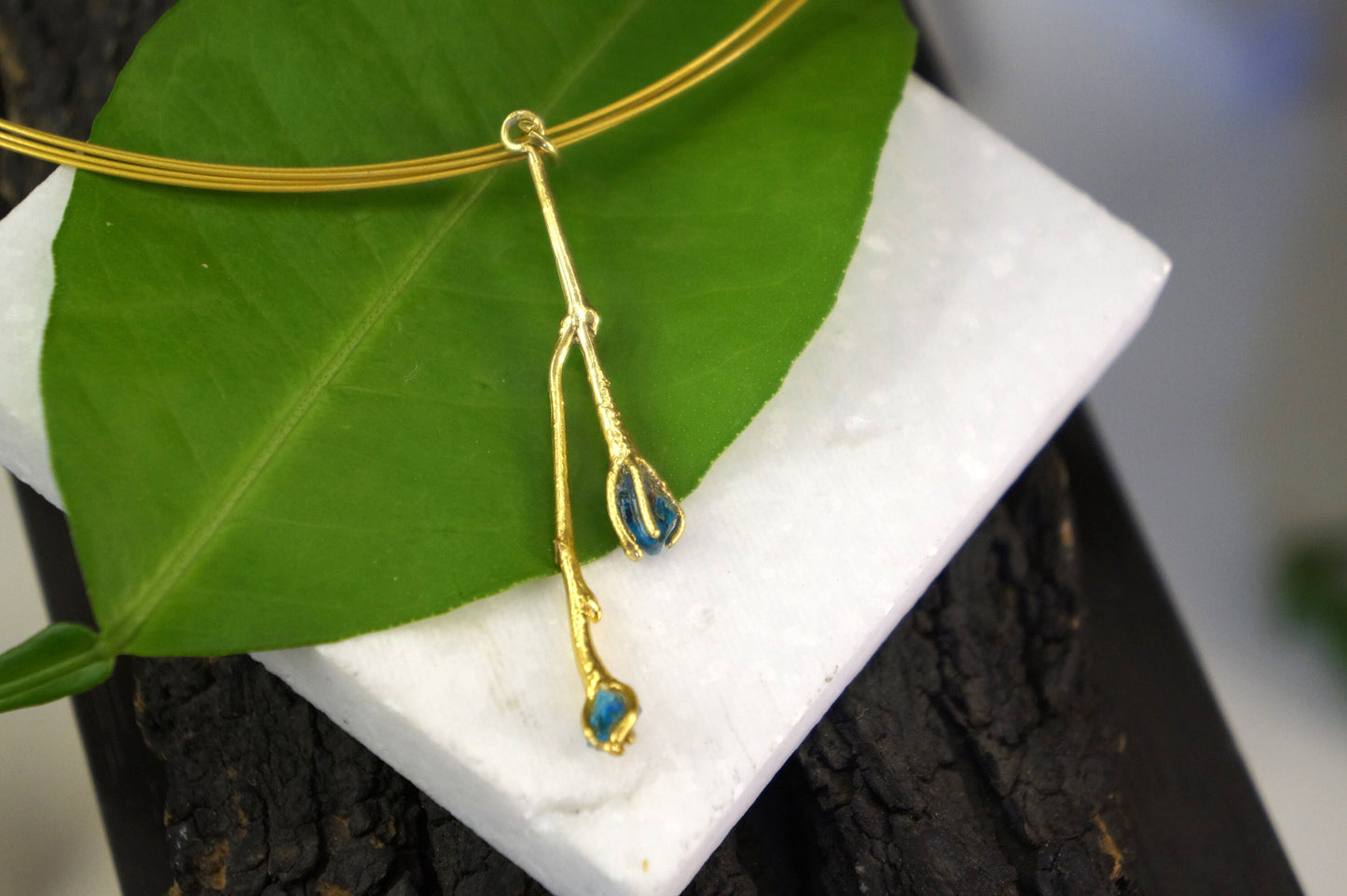 Necklace for Women, Flower Pendant, Jasmine Twig Necklace, Cable Necklace, Rough Stone, Multi Strand Necklace, Leaf Necklace