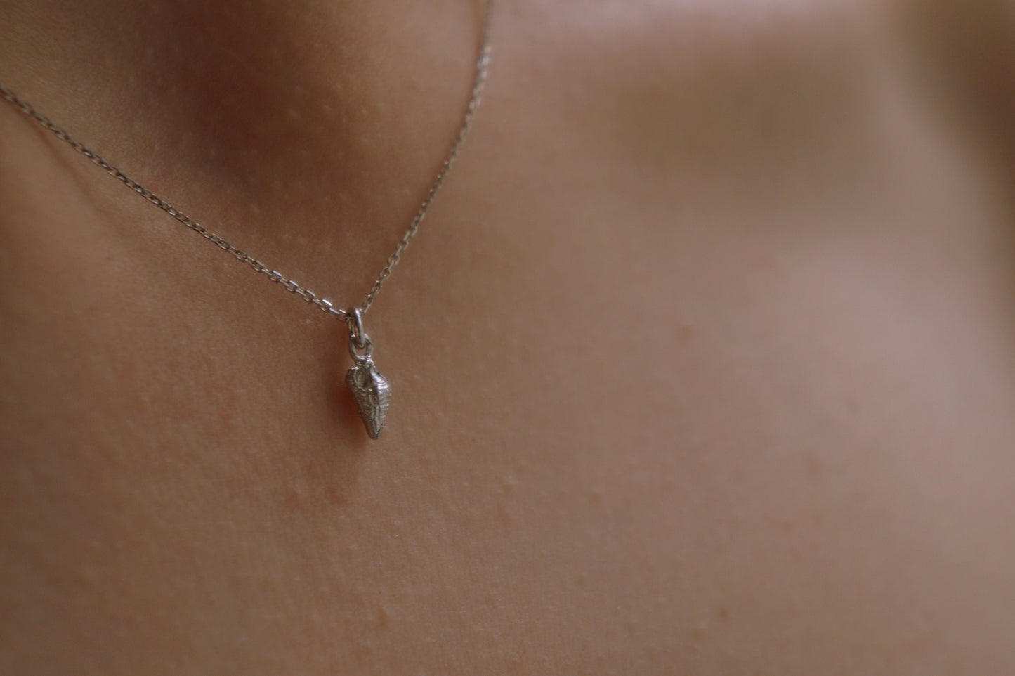 Tiny necklace with chain, Silver REAL Sea Shell Small Pendant, Summer Dainty Necklace