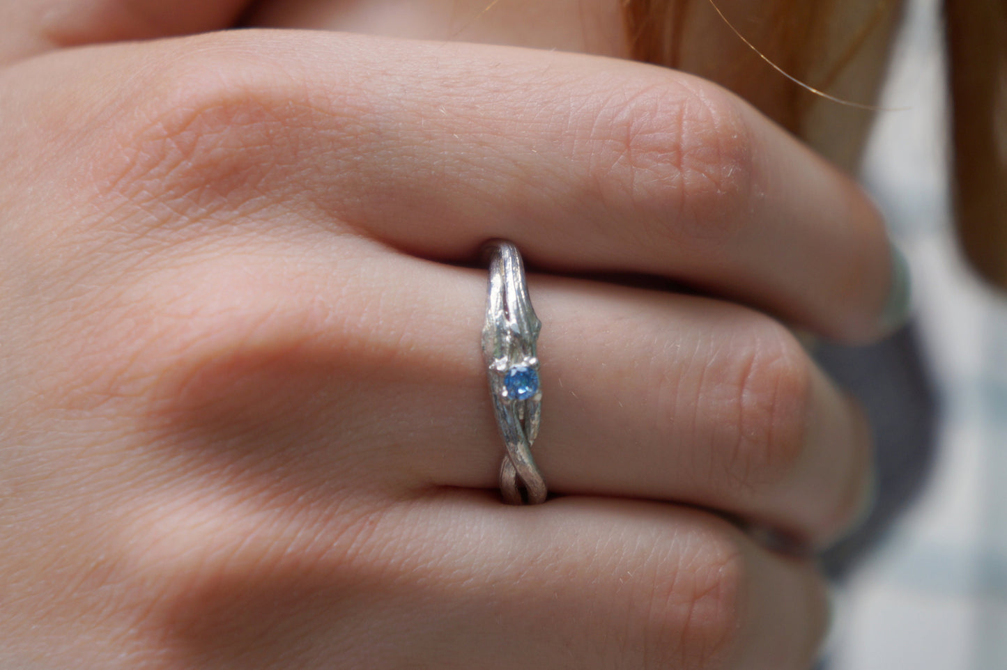 Minimalist Handmade Nature Jewelry. ring Τwig Ring Engagement with European Zircon on 925 sterling Silver.