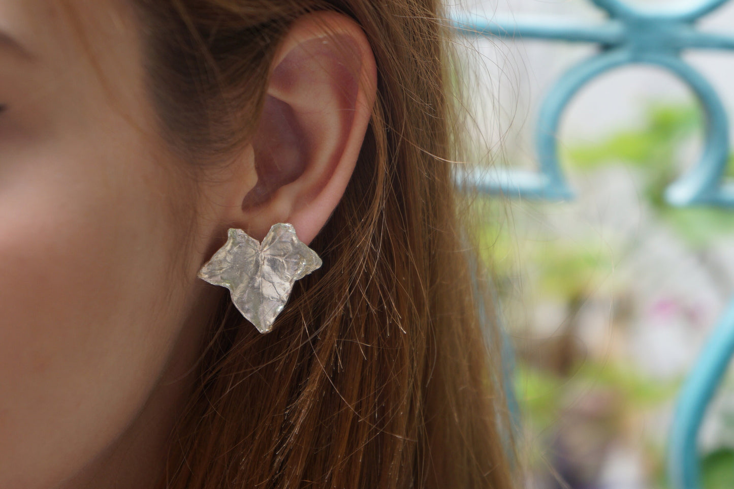 Ivy leaf stud Earrings for Women, Sterling Silver.