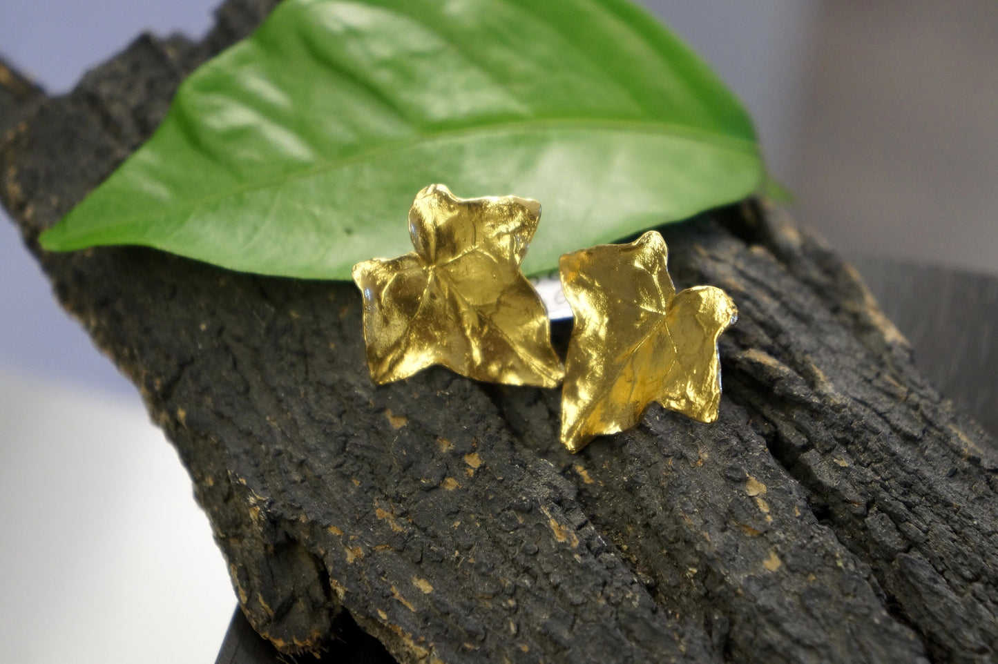 Ivy leaf stud Earrings for Women, Sterling Silver.