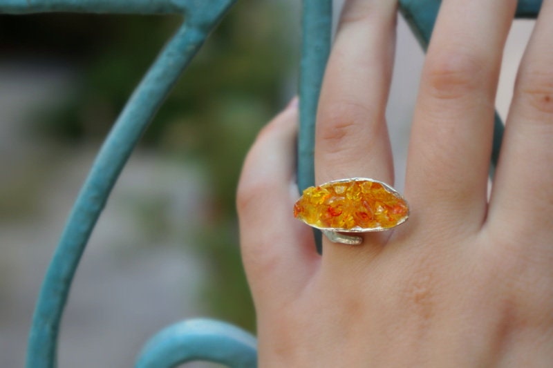 Minimalist Handmade Nature Jewelry. ring Sterling Silver Mussel Shell Ring, Murano Glass Ring.