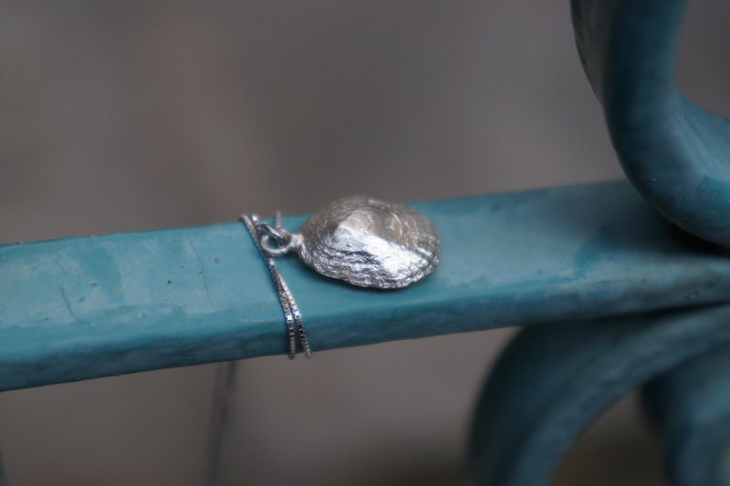 Sterling Silver Chain Necklace. Limpet pendant with Orange Murano raw stone
