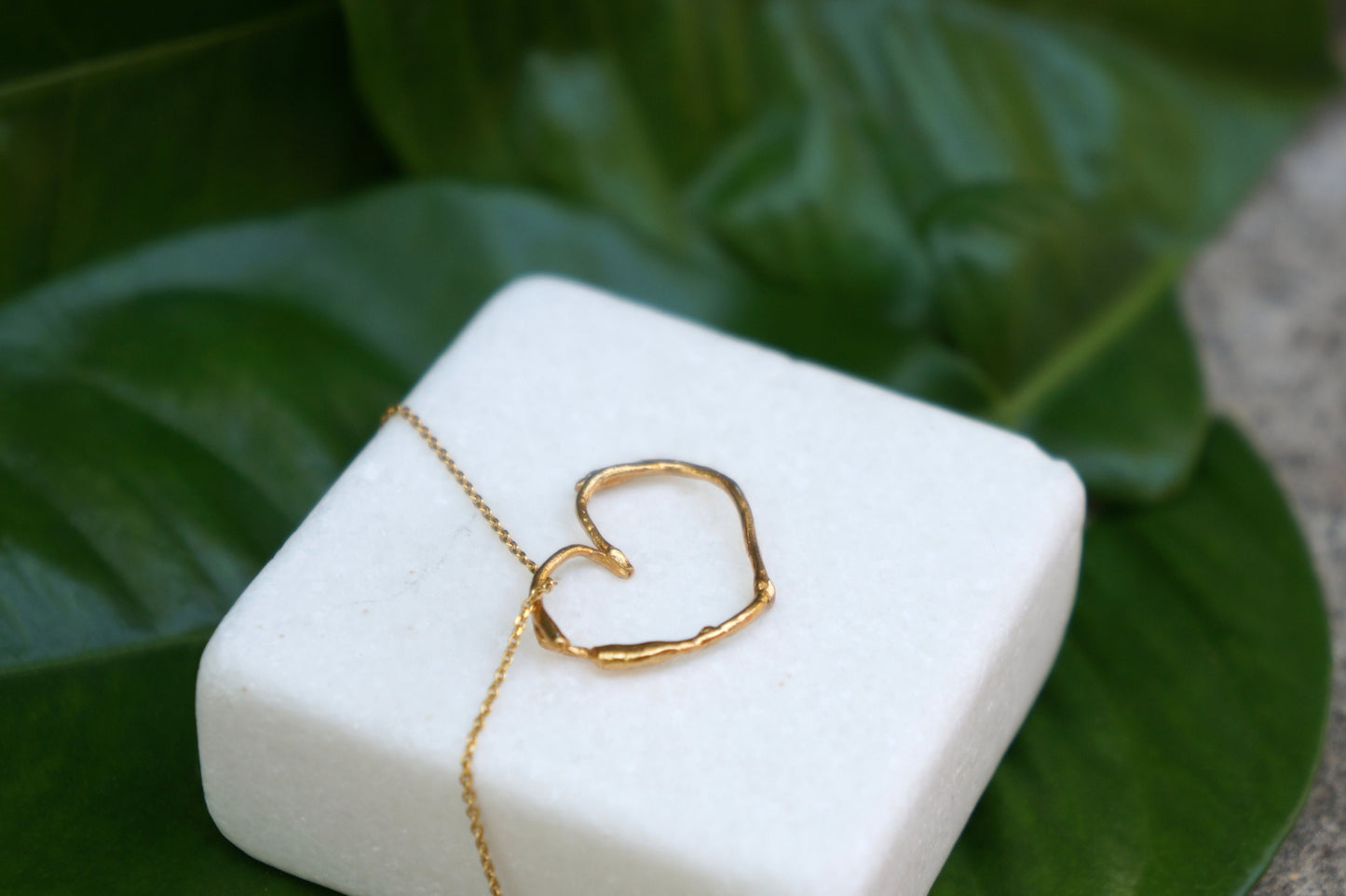 Pressed flower, Real Jasmine plant Twig Heart Necklace on Gold plated sterling silver