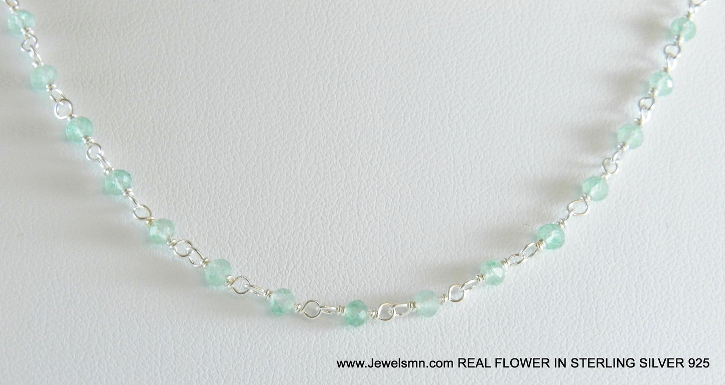 Crystal Necklaces Blue apatite Rosary gem necklace. Apatite stone necklace in sterling silver chain gift for her