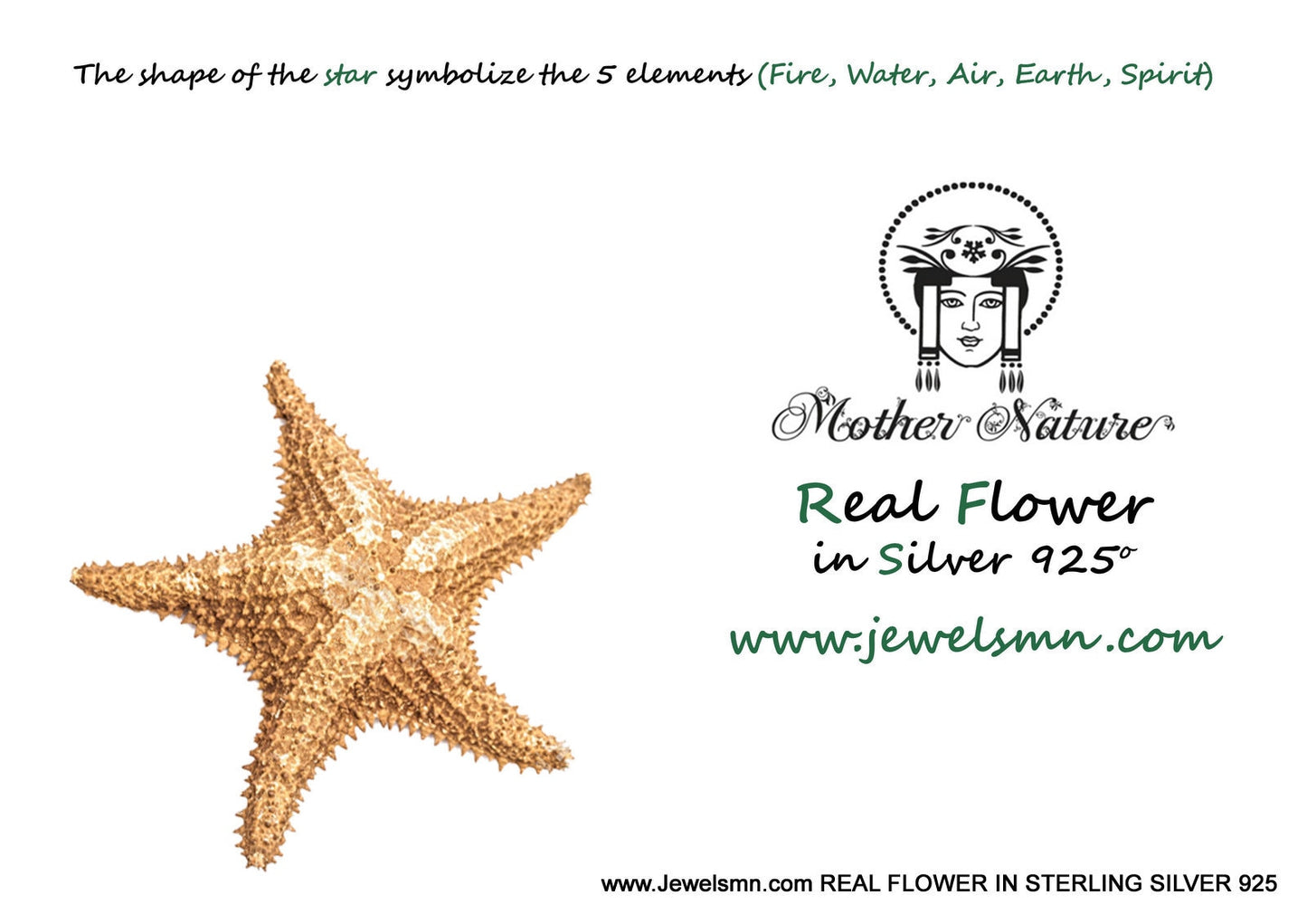 Minimalist Tiny Real starfish necklace jewelry on sterling silver 925. Starfish Symbolizes the 5 elements Earth, Air, Water, Fire, Spirit
