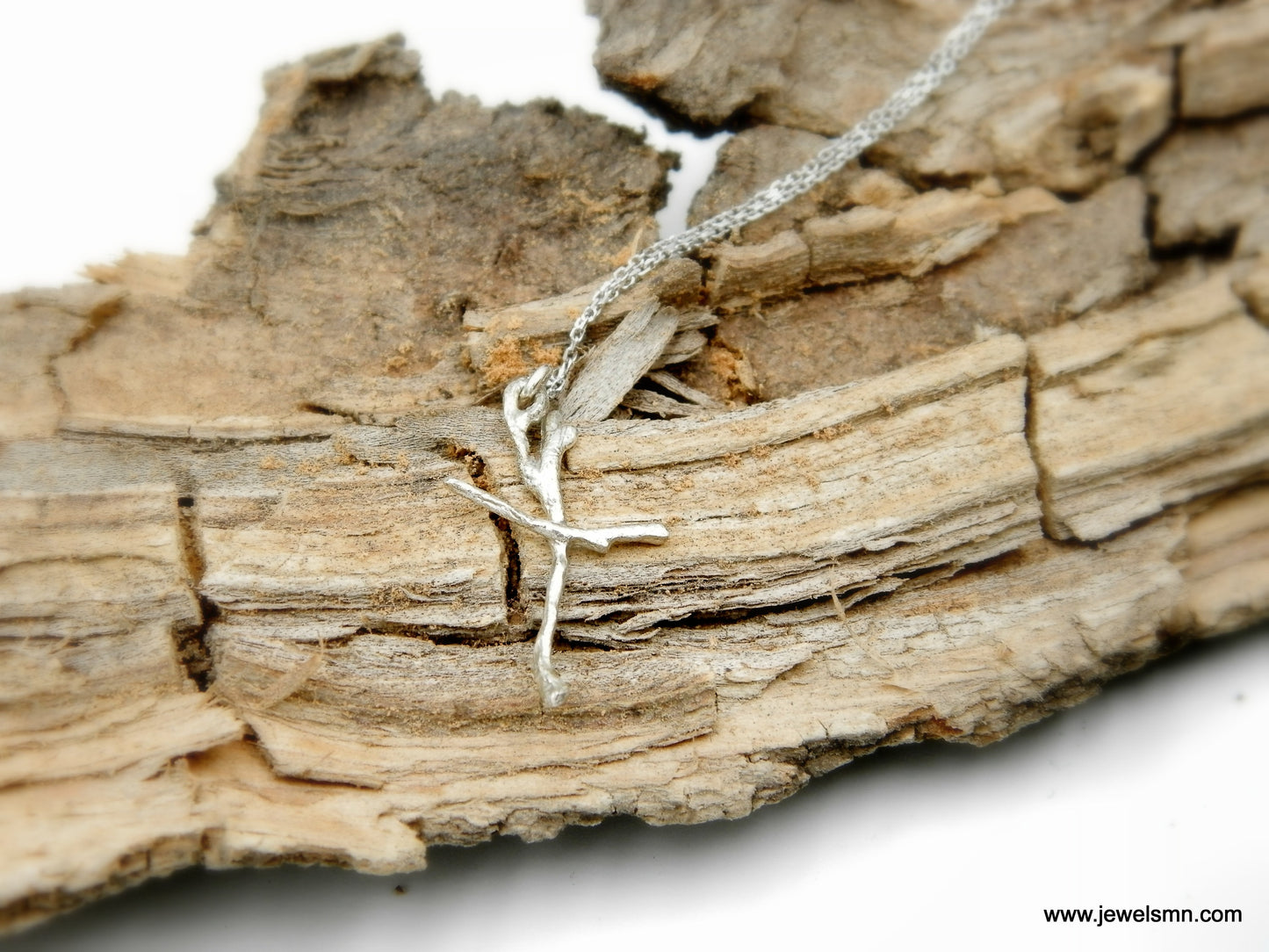 Silver cross necklace. Sterling silverJasmine Twig on chain,Christian Cross from Small branch. Cross for Men & Women.Unique art cross