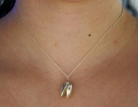 Solid gold Pistachio nut Pendant necklace. 9k-14k-18k White and yellow gold by Mother Nature jewely