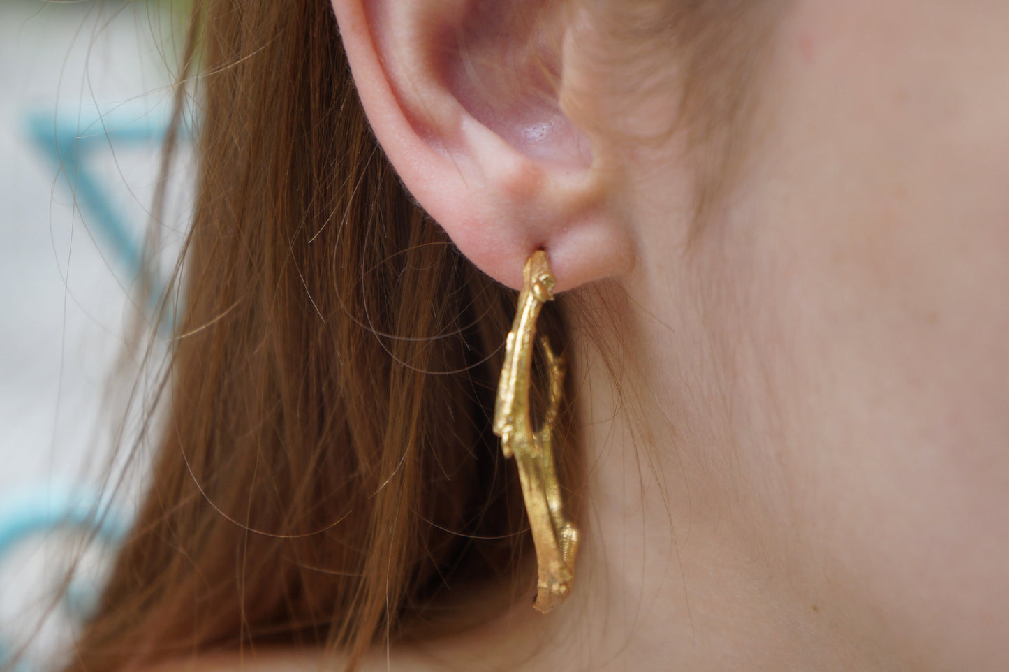 Solid gold Big hoop stud earrings for women. 9k or 14k or 18k Yellow pure gold hypoallergenic earrings from Mother Nature Jewelry.
