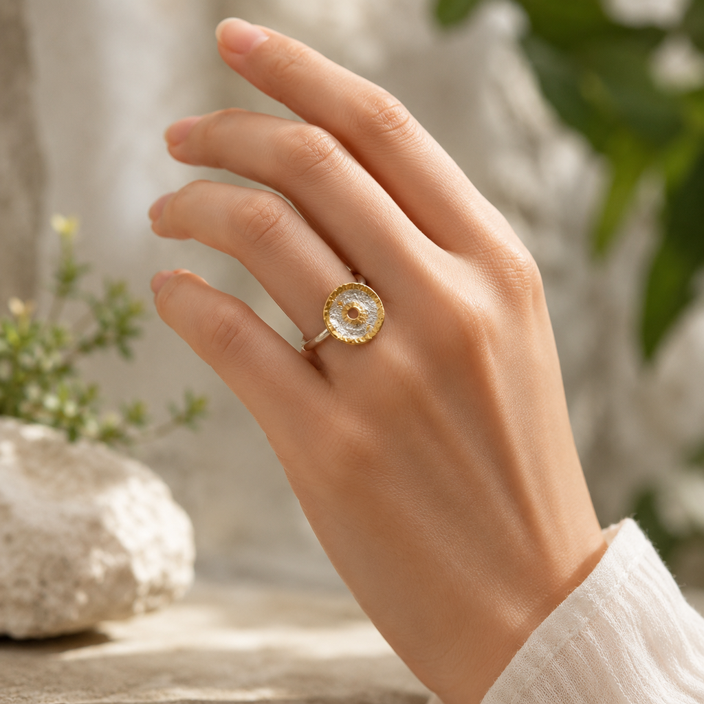 Gold Spiral Leaf Ring, Handmade Minimalist Jewelry, Organic Forest Band, Gift for Health and Renewal, Eco Sustainable Sterling Silver 925