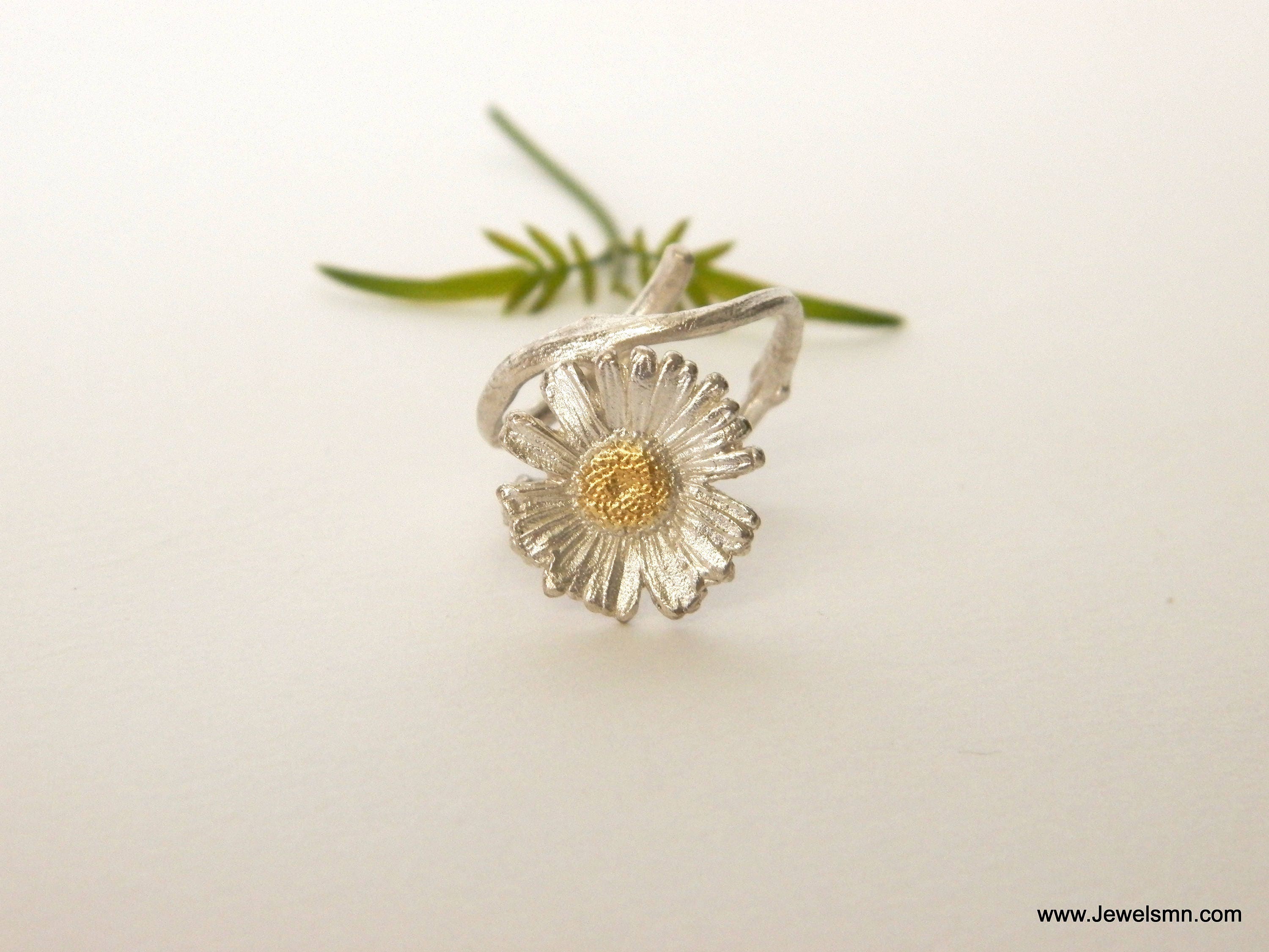 Chamomile Flower Ring, Handmade Sterling Silver Jewelry, Adjustable Band Fit