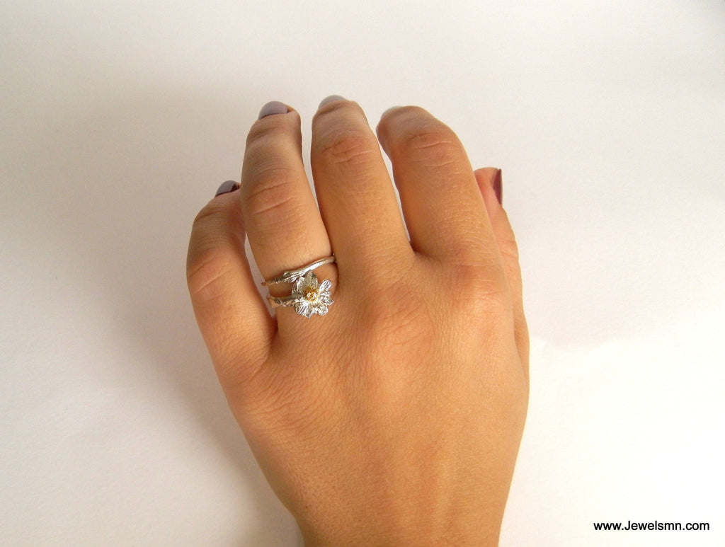 Silver Flower Ring, Sterling Silver Jewelry, Chamomile Flower Band, Gift for Her, Birthday Gift for Women, Handmade Jewelry