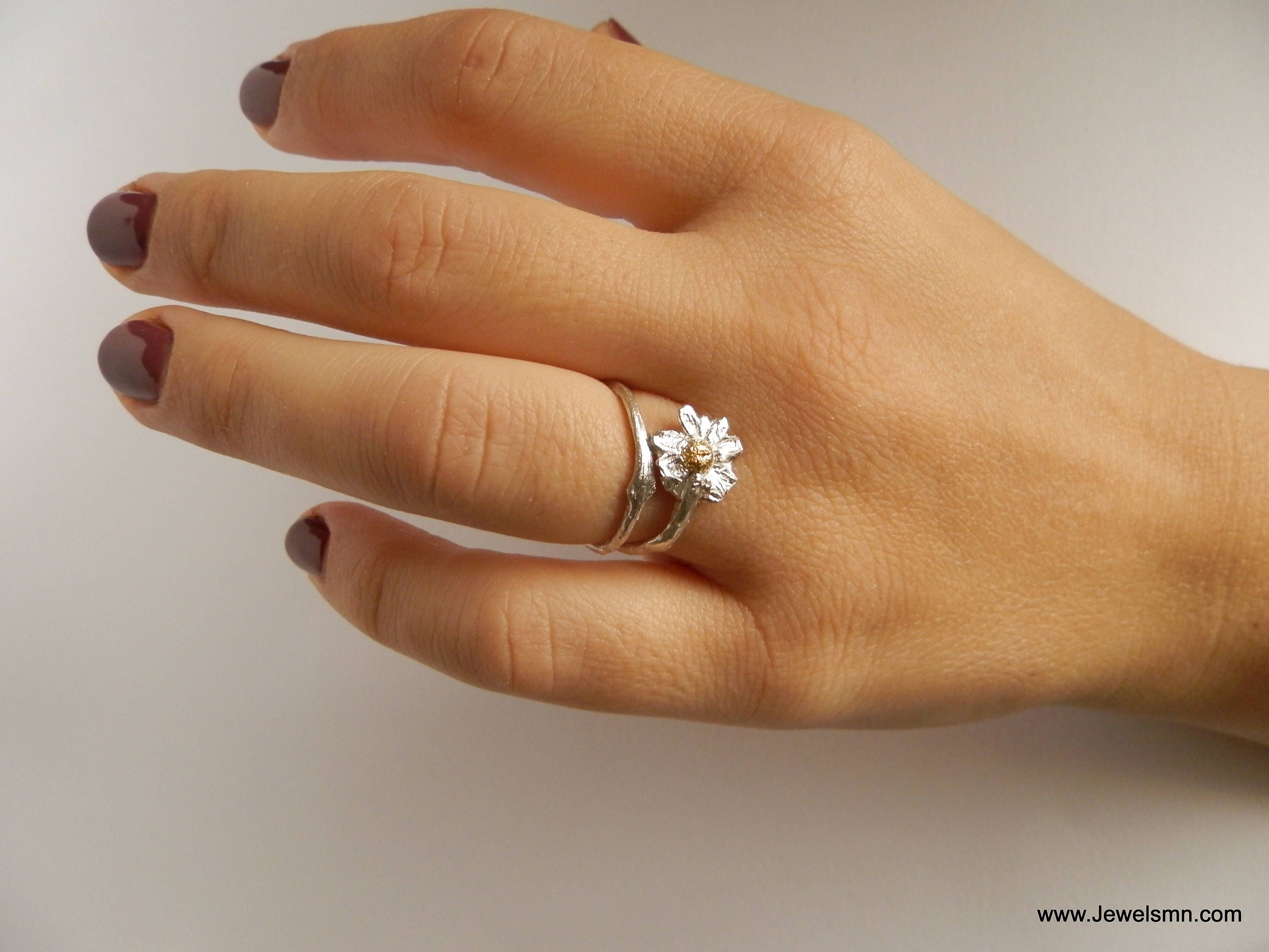 Silver Flower Ring, Sterling Silver Jewelry, Chamomile Flower Band, Gift for Her, Birthday Gift for Women, Handmade Jewelry