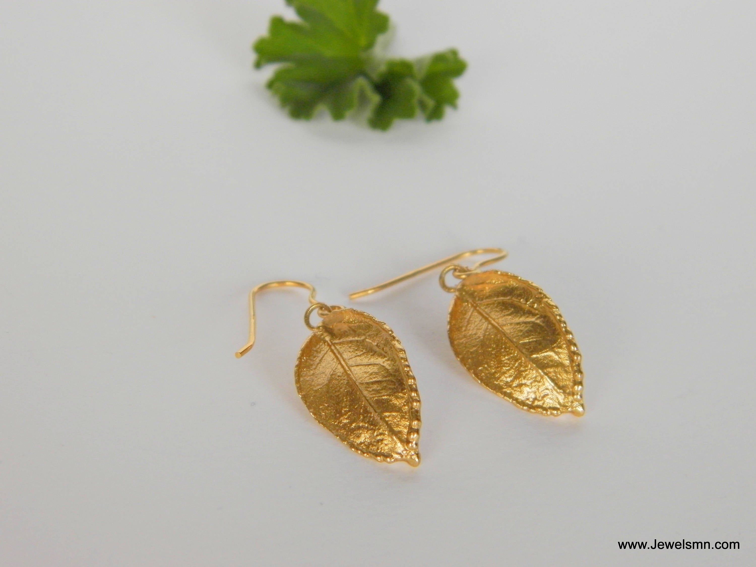 Nature Inspired Rose Leaf Earrings (14k Gold Plated, Sterling Silver)