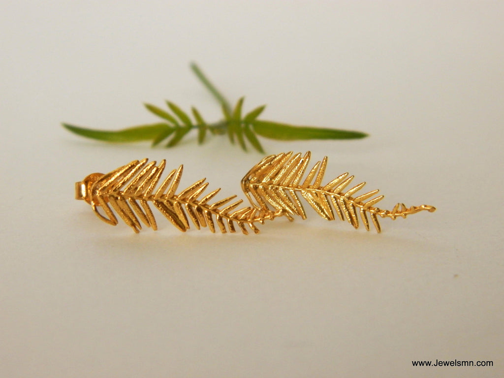 Real Solid Gold Earrings(9K-18K Yellow,White,Rose) Handmade unusual Jewelry, eco nature Gift for women,Symbolizes renewal, fortitude,purity