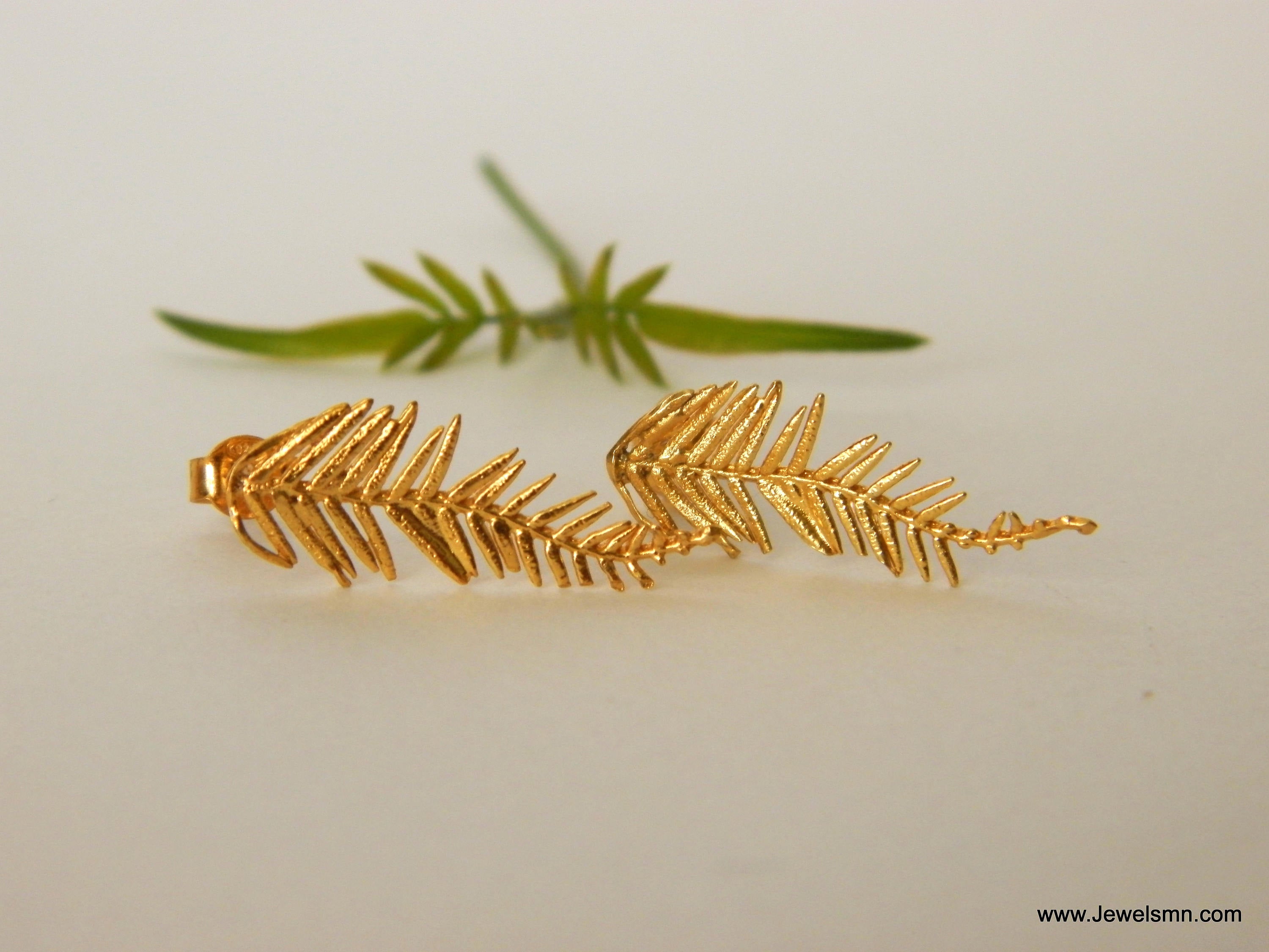 Real Solid Gold Earrings(9K-18K Yellow,White,Rose) Handmade unusual Jewelry, eco nature Gift for women,Symbolizes renewal, fortitude,purity