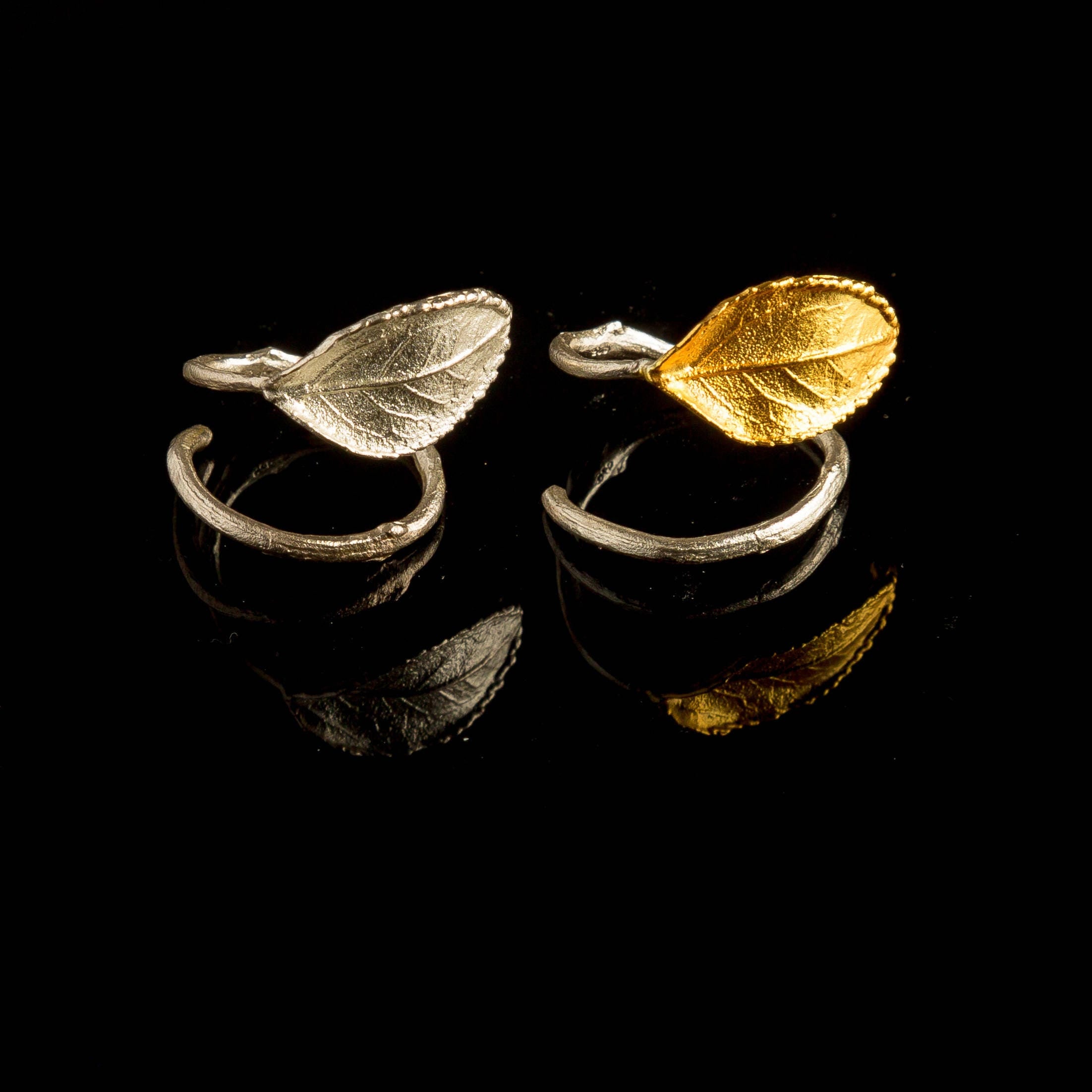 Rose Leaf Ring – Handmade Nature Jewelry | Rhodium Shine Silver Band
