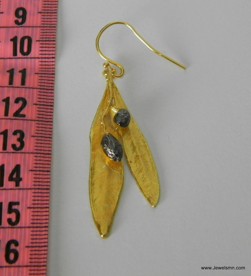 Olive Leaf Earrings | Two Tone Gold Dangle Earrings – Handmade Botanical Jewelry Gift Boxed