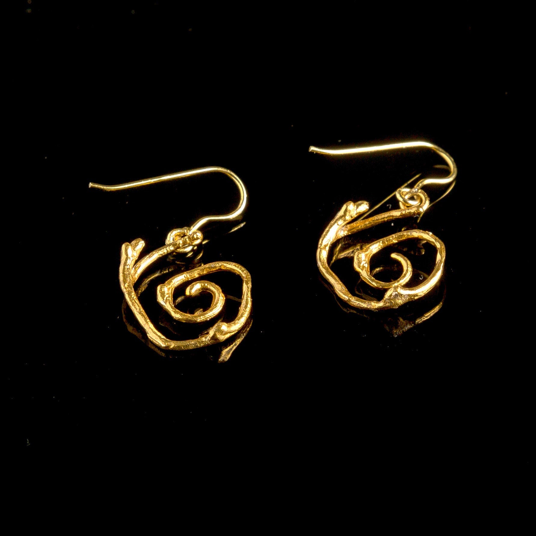 Sterling Silver Twig Earrings: Gold Plated Spiral Studs