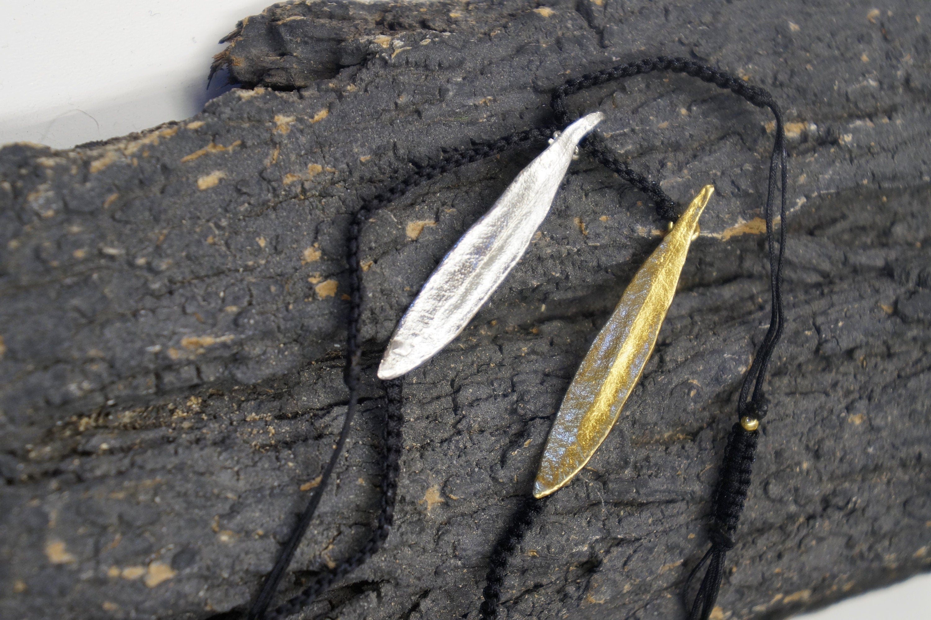 Adjustable Macrame Bracelet – Sterling Silver Olive Leaf Men’s Nature Jewelry