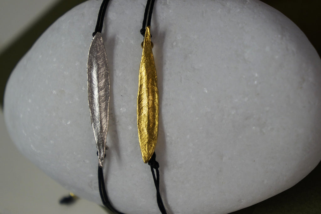 Adjustable Macrame Bracelet – Sterling Silver Olive Leaf Men’s Nature Jewelry