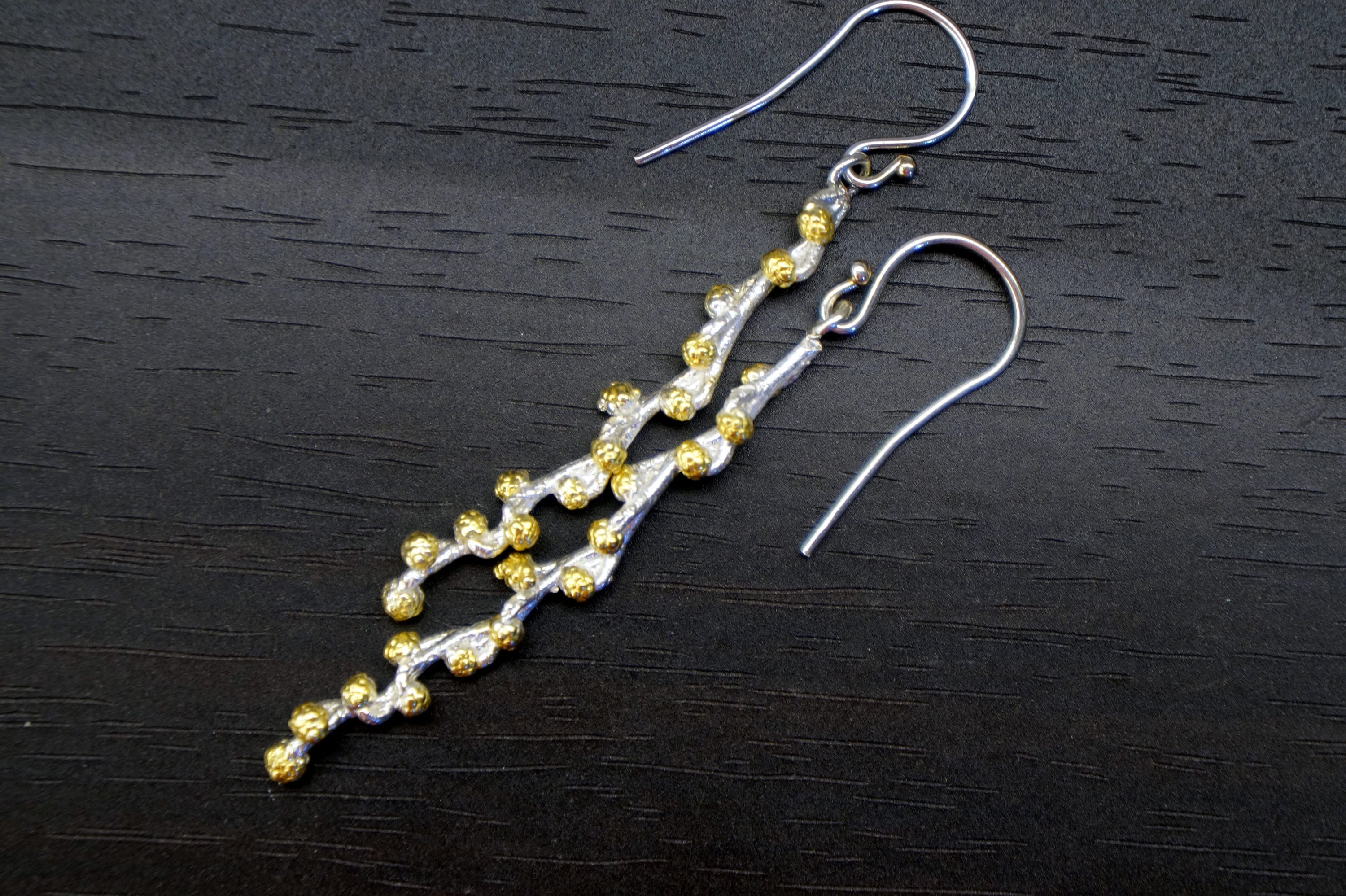 Sterling Silver Botanical Earrings - Real Twig with Gold Detail