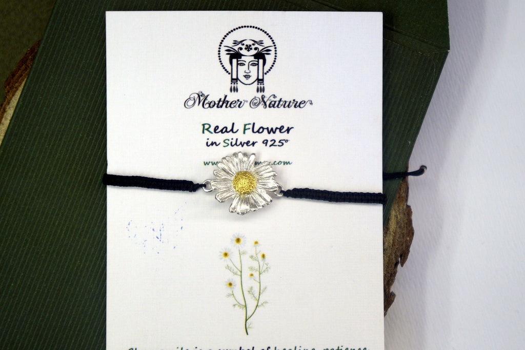 Chamomile Flower Bracelet: Handmade Macrame Jewelry (Sterling Silver)