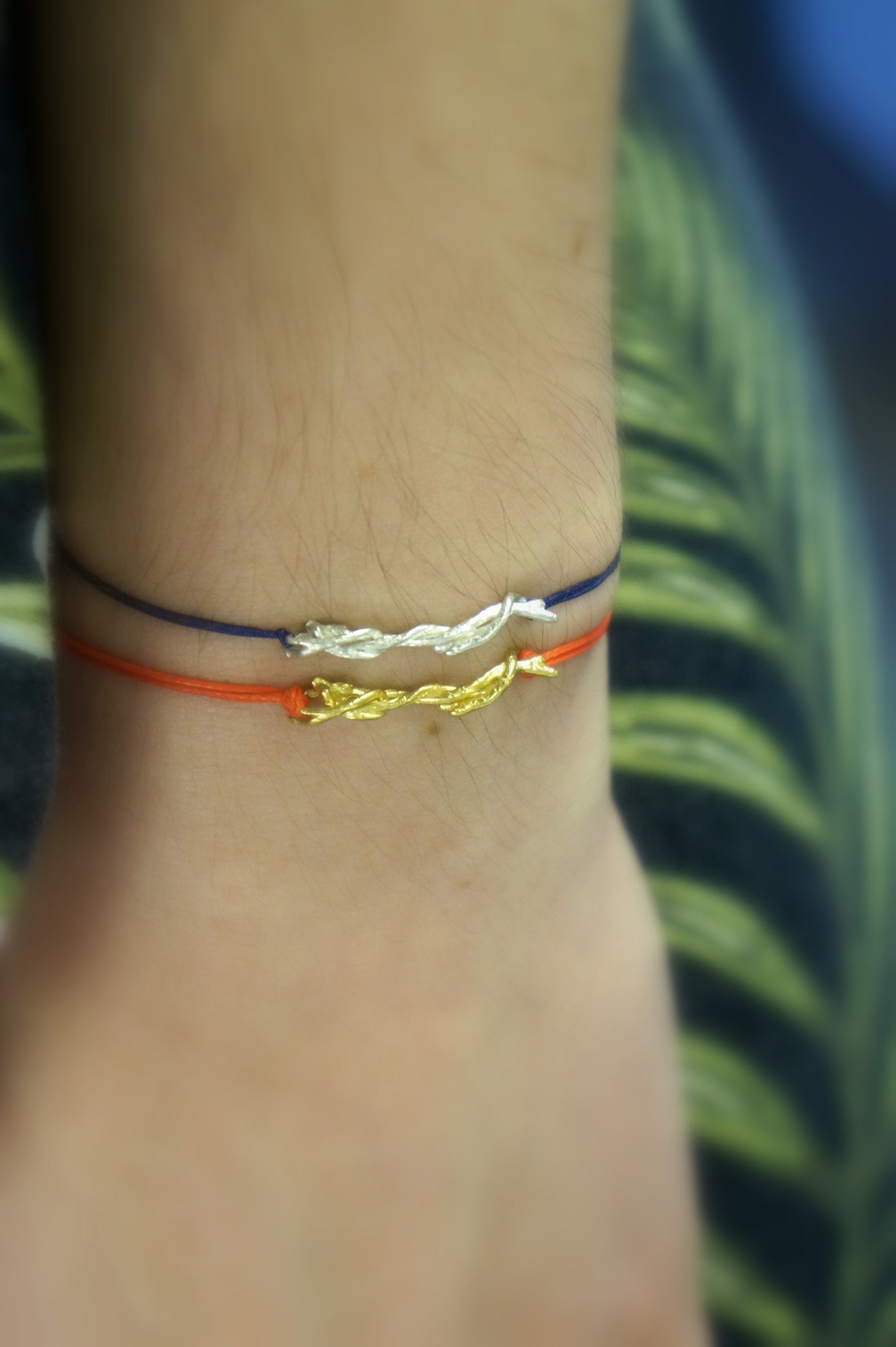 Adjustable Cord Bracelet - Sterling Silver Jasmine Twig Floral Design | Dainty Natural Jewelry