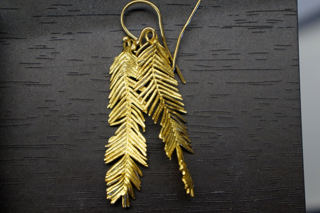 Gold Plated Leaf Earrings – Handmade Sterling Silver Acacia Jewelry Gift Box