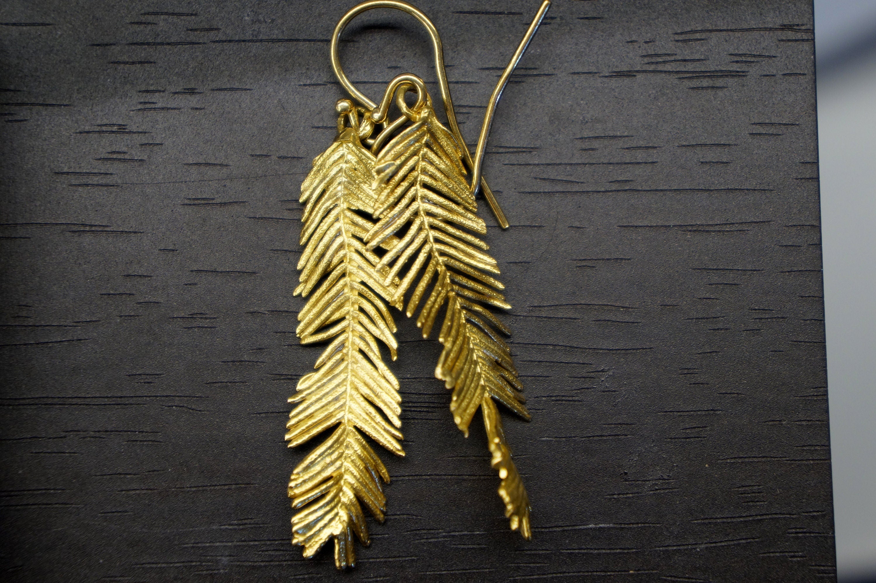 Gold Plated Leaf Earrings – Handmade Sterling Silver Acacia Jewelry Gift Box