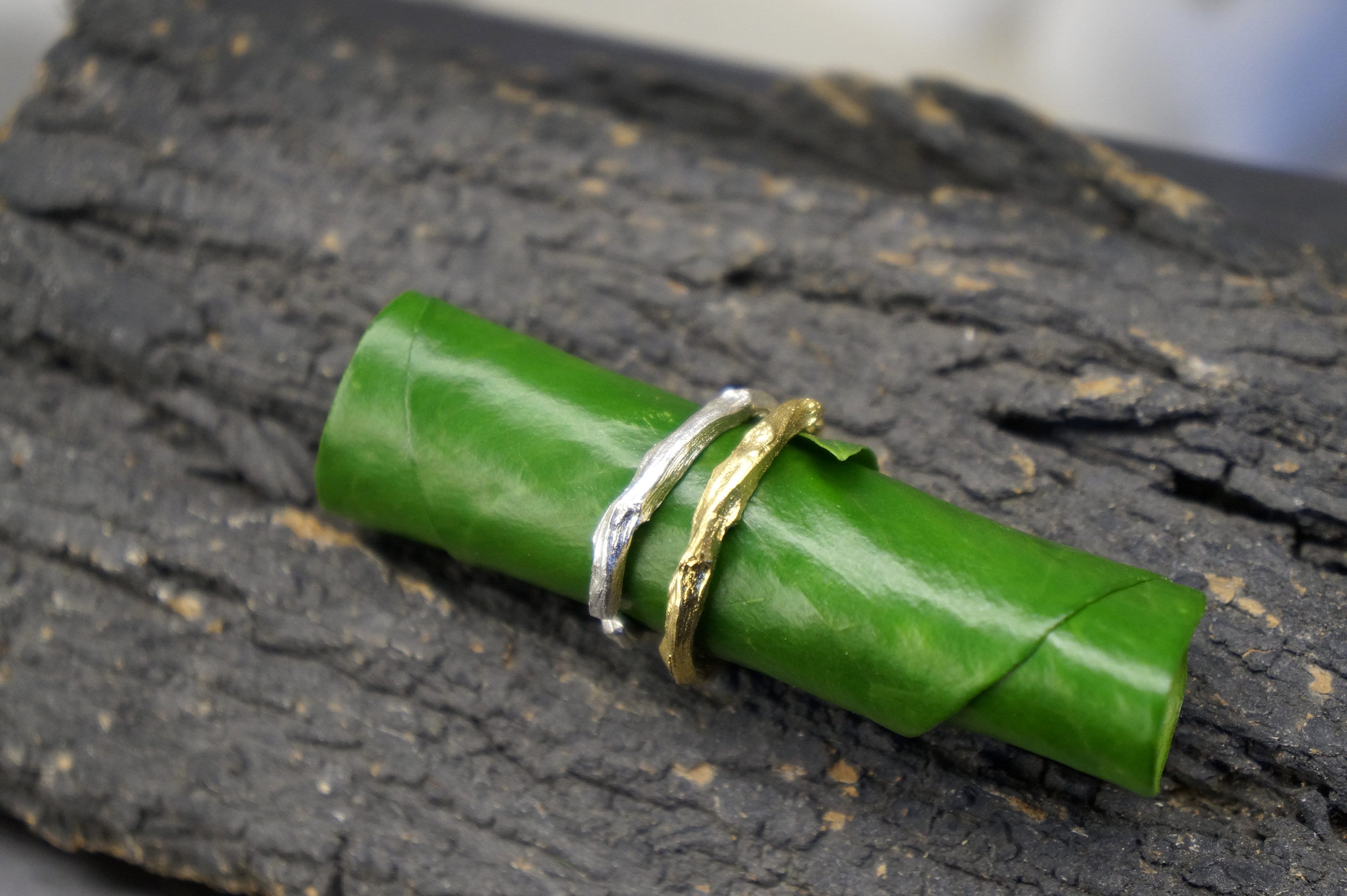 Sterling Silver Branch Ring - Real Palm Leaf Texture