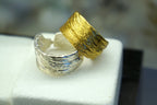 Tree Bark Thumb Ring, Gold-Plated Sterling Silver Jewelry, Adjustable Fit Band, Handmade Jewelry