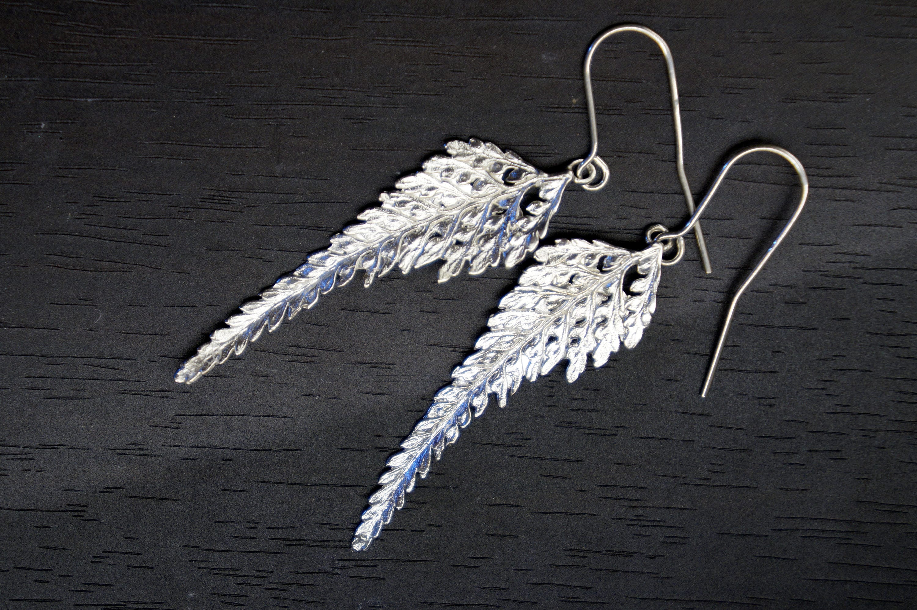 Fern Leaf Earrings in Long Sterling Silver, Nature-Inspired Boho Jewelry for Women