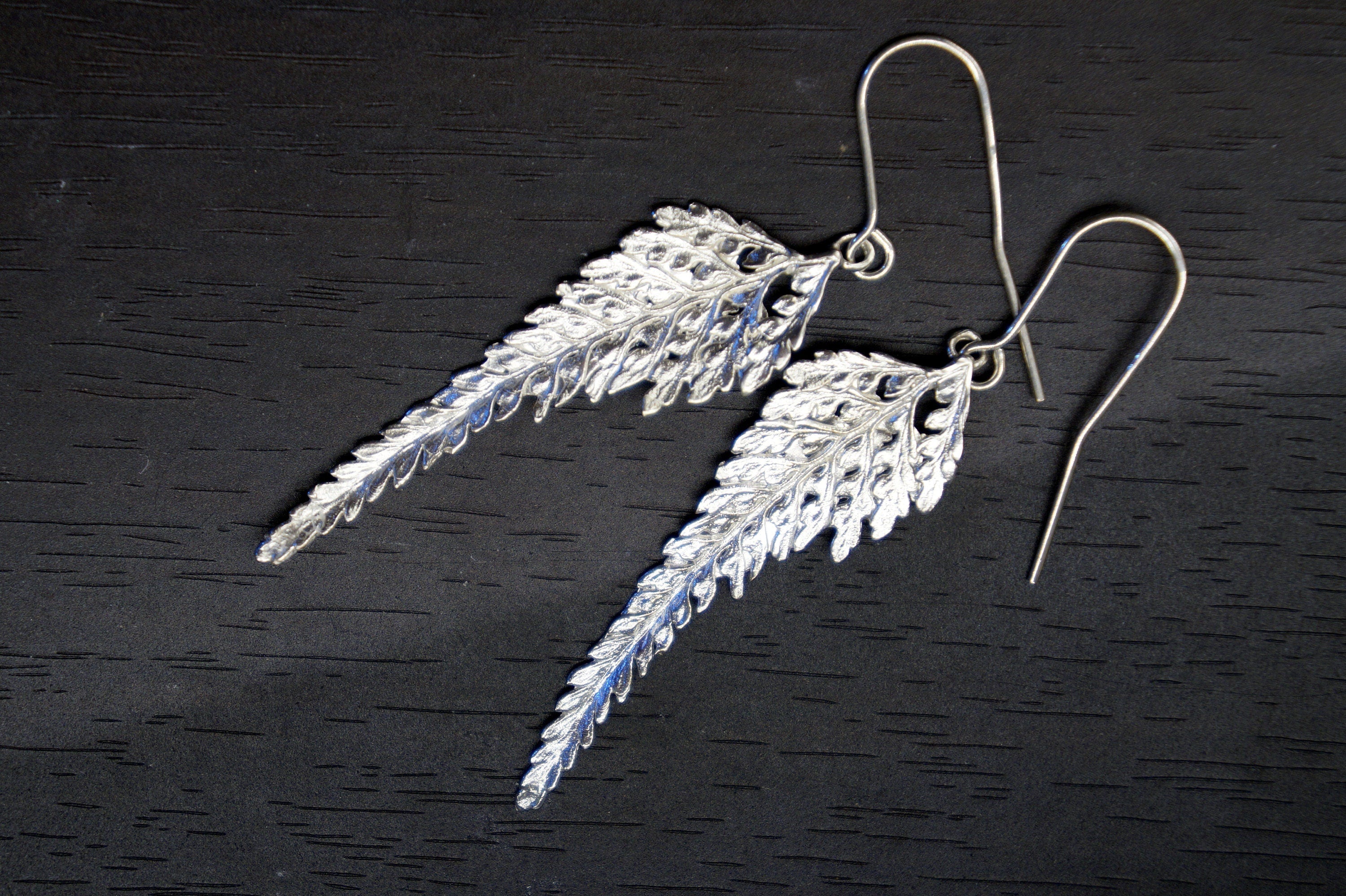 Fern Leaf Earrings: 14K Gold Plated Sterling Silver Drop