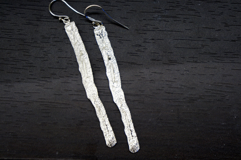 Tree Bark Earrings – Gold Plated Long Dangle Sterling Silver Jewelry