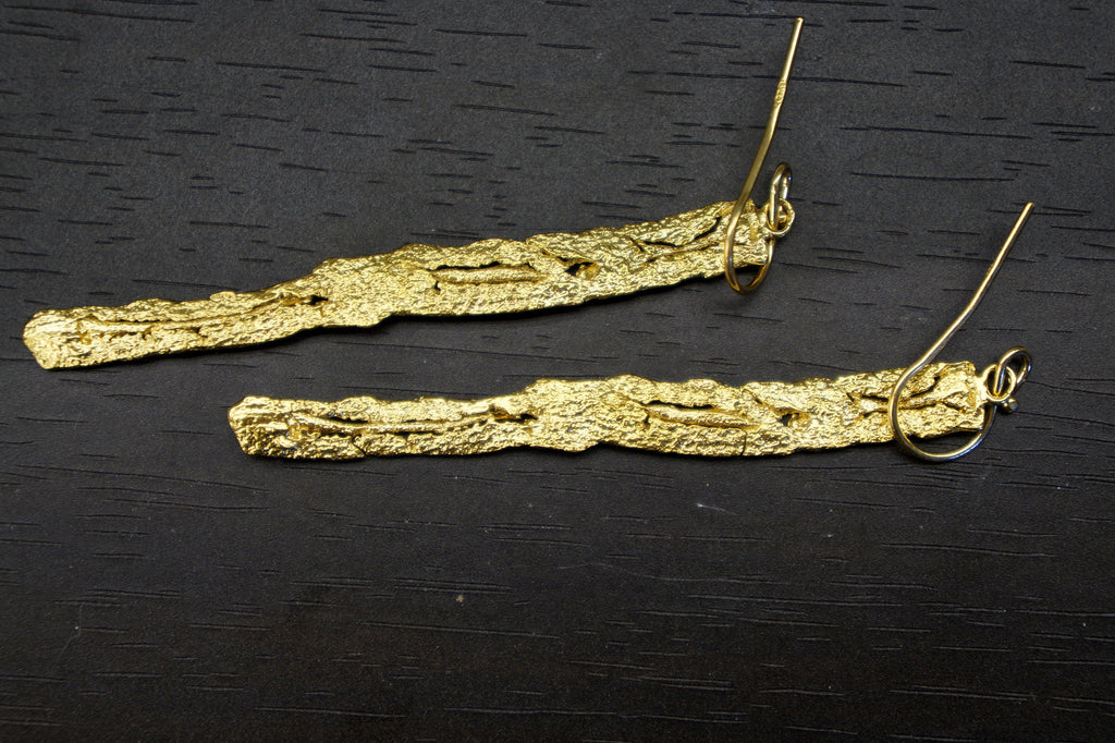 Tree Bark Earrings: Handmade Nature Jewelry (14k Gold on Silver)