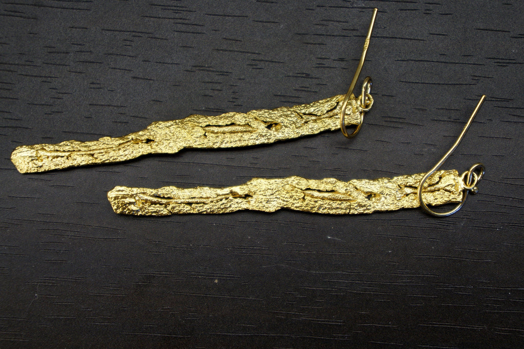 Tree Bark Earrings: Handmade Nature Jewelry (14k Gold on Silver)