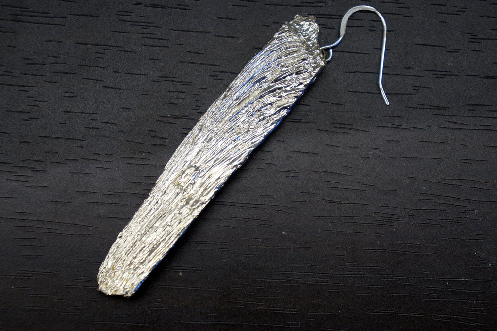 Real Tree Bark Earrings: Long Sterling Silver or Gold Dangle