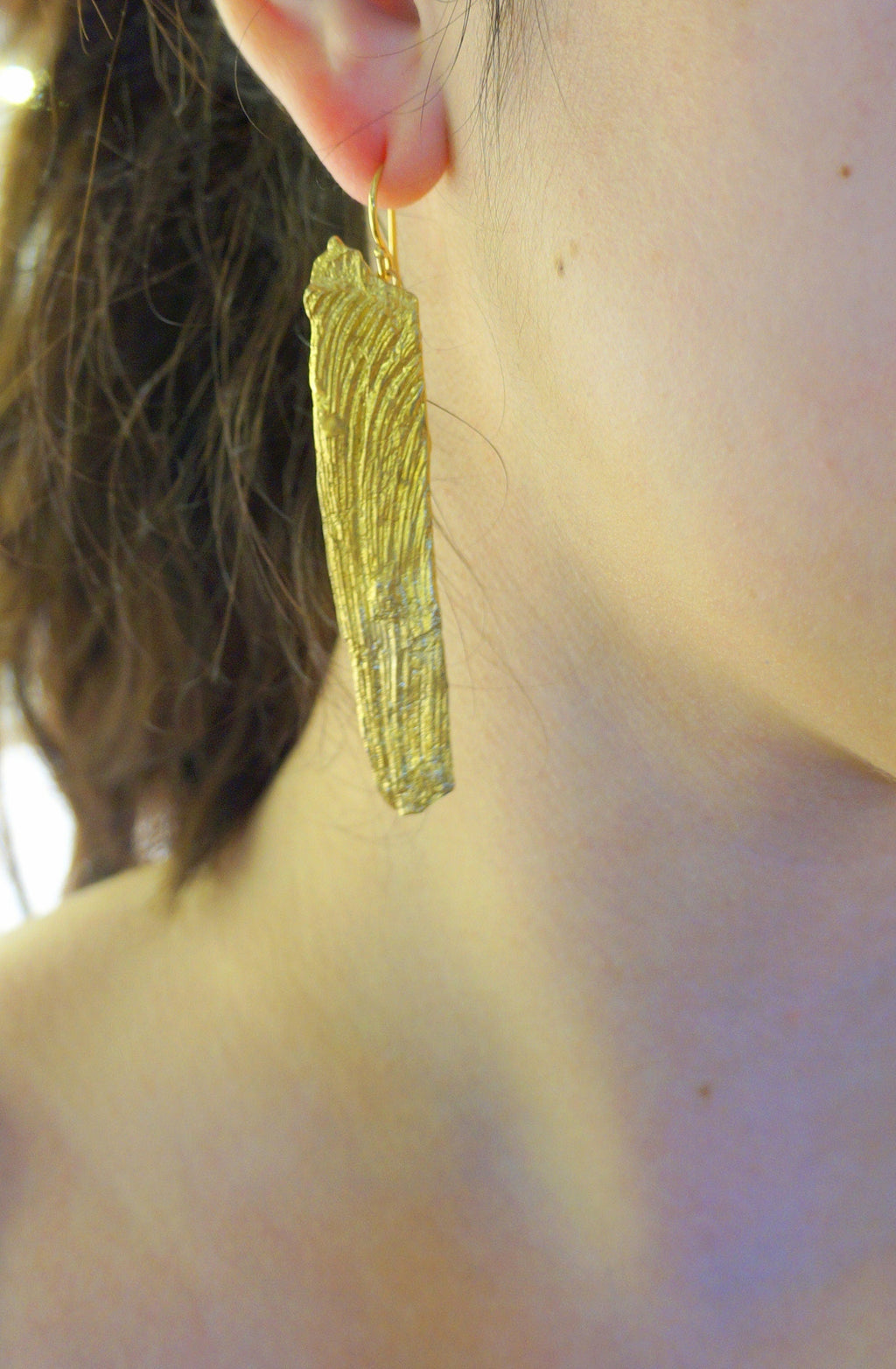 Real Tree Bark Earrings: Long Sterling Silver or Gold Dangle