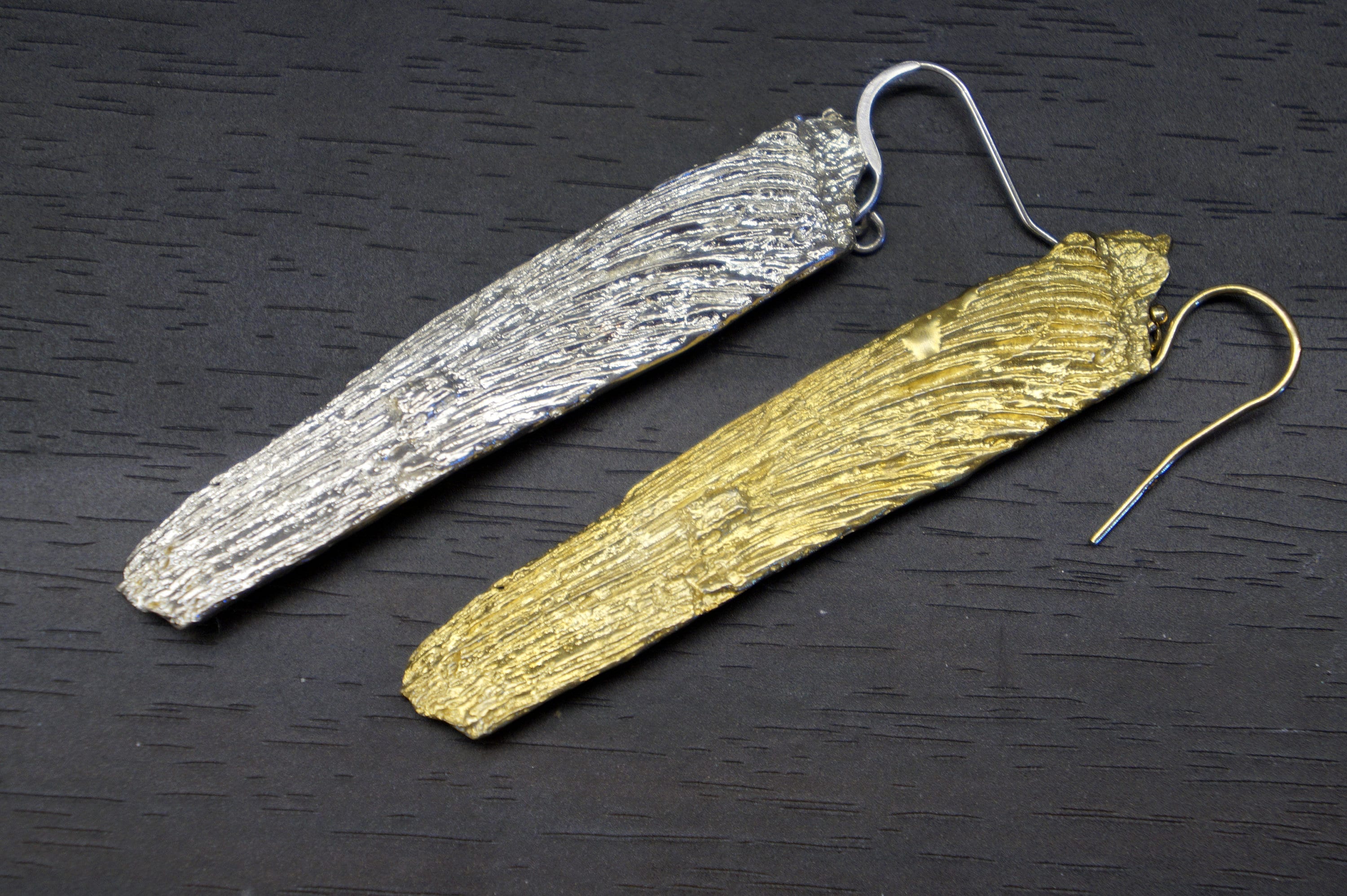 Tree Bark Earrings: Handmade Sterling Silver Dangles (Mismatched Pair)
