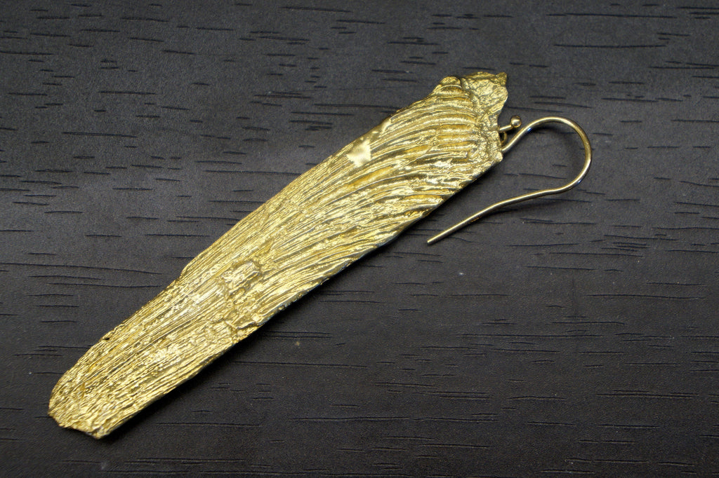 Real Tree Bark Earrings: Long Sterling Silver or Gold Dangle