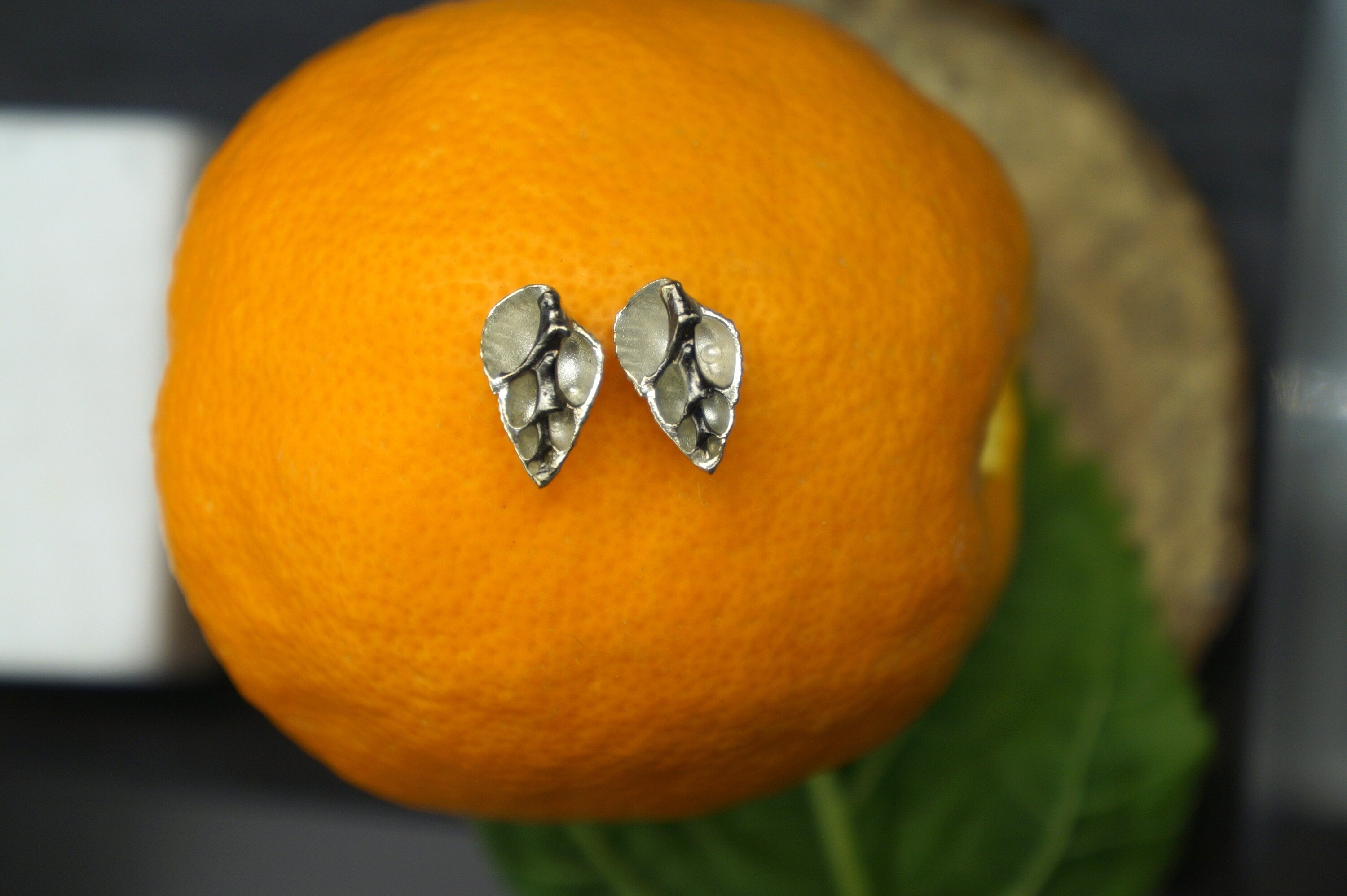 Sterling Silver Earrings – Half Heart Sea Shell Studs With Open Heart Design