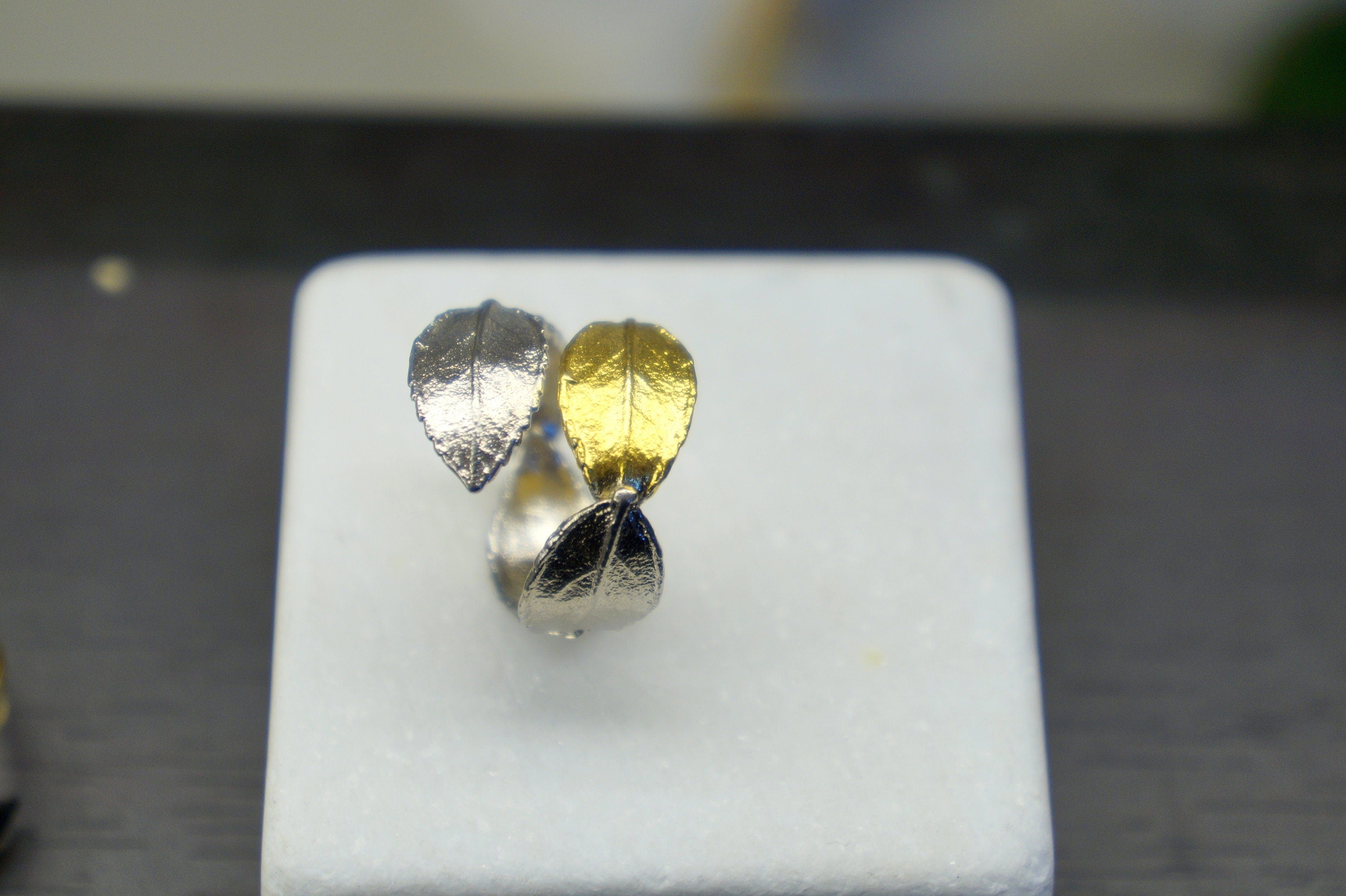 Rose Leaf Silver Ring – Handmade Adjustable Botanical Jewelry in Recycled Sterling