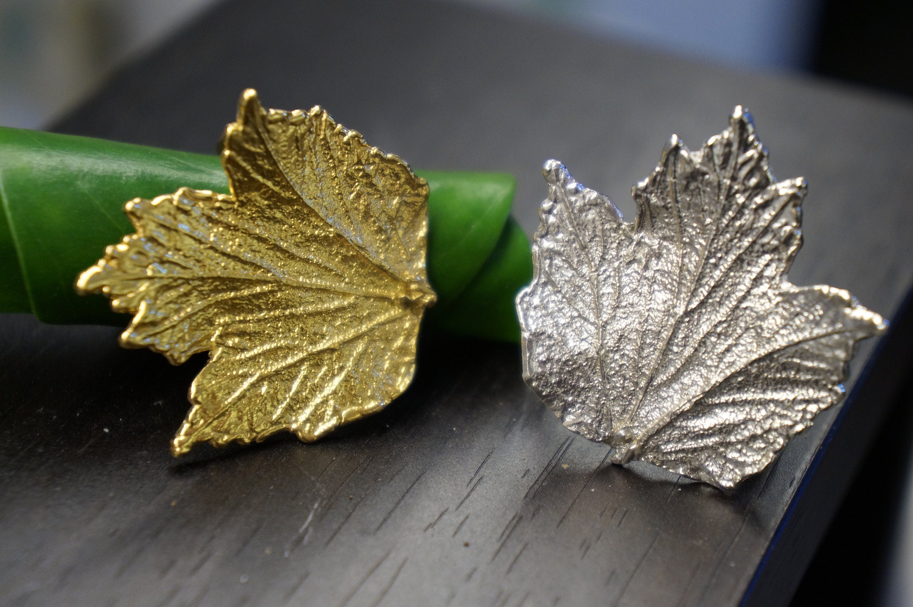 Bourbon Rose Leaf Ring: Handmade Sterling Silver Adjustable